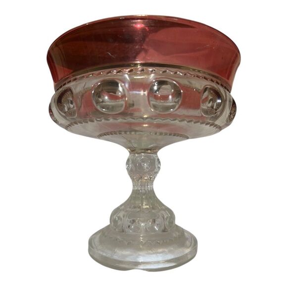 King's Crown Ruby Red Glass Thumbprint Footed Bowl Candy Dish Vintage - Picture 6 of 6